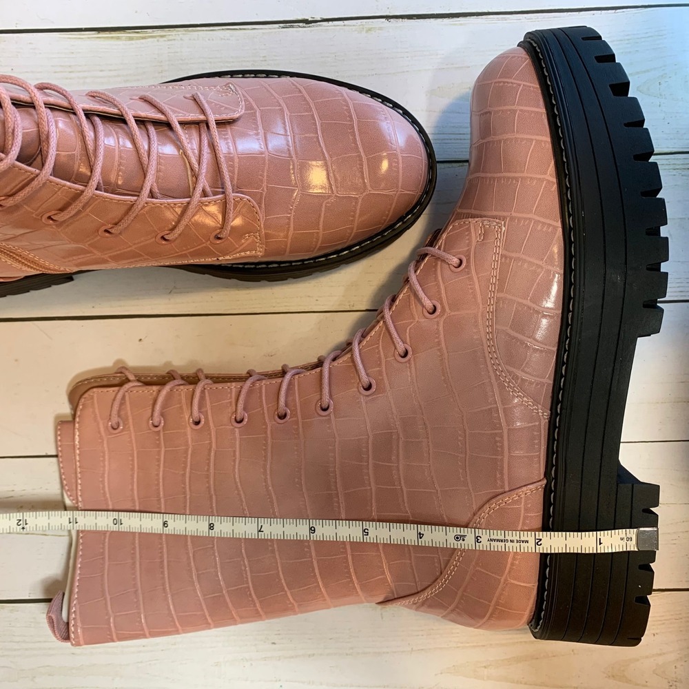 NEW Sugar By Belk Womens Pink Croc Emboss Combat Boots Size 10 M SGR Limelight - Picture 5 of 7
